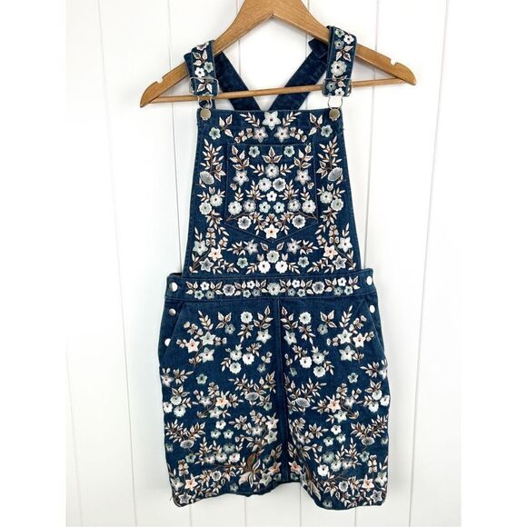 Needle & Thread Boho Romantic Overall Floral-Embroidered Denim Pinafore Dress 2 - Picture 3 of 13